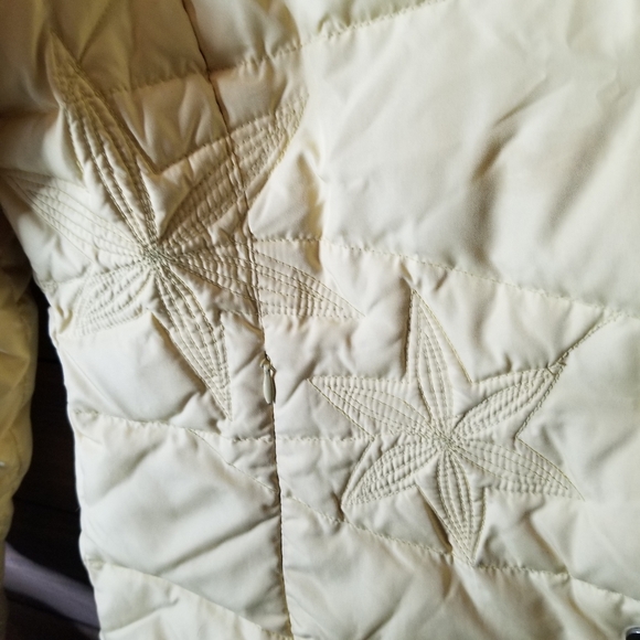 Vero Puimino Real Feather Embroidered Reversible Pale Yellow Puffer Jacket Sz S - Picture 7 of 16